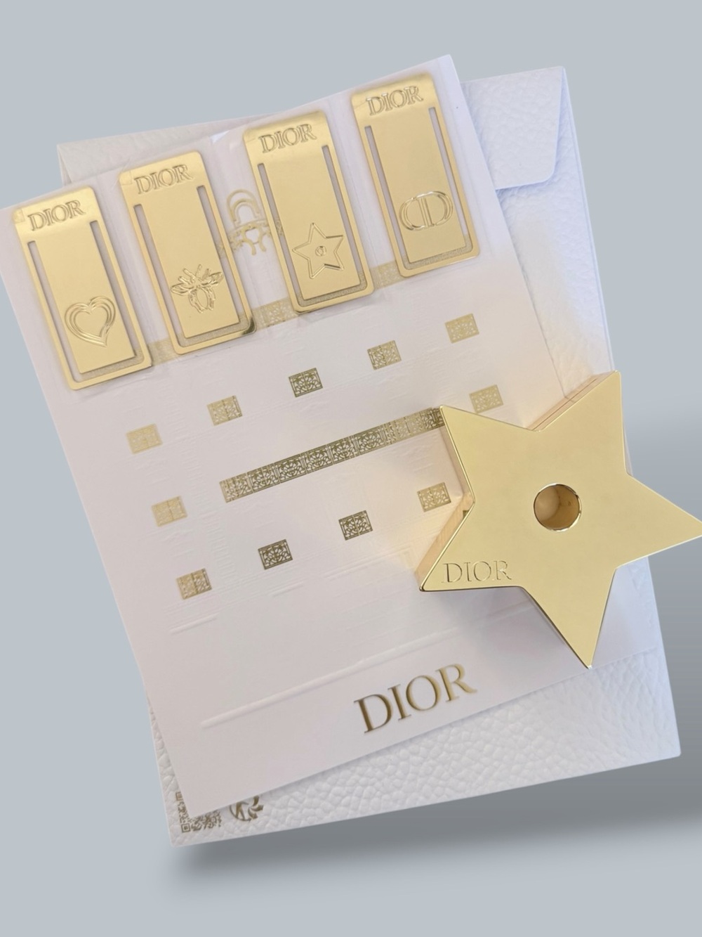 Dior Gold Star Place Card/ Photo Holder and bookmark/ Clips Set